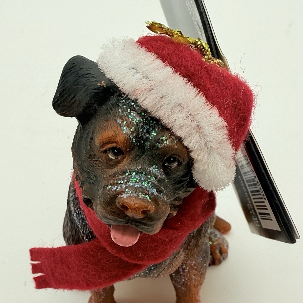 Rottweiler Rottie Dog Christmas Tree Ornament Santa Hat Scarf Resin Holiday NWT - Picture 6 of 6